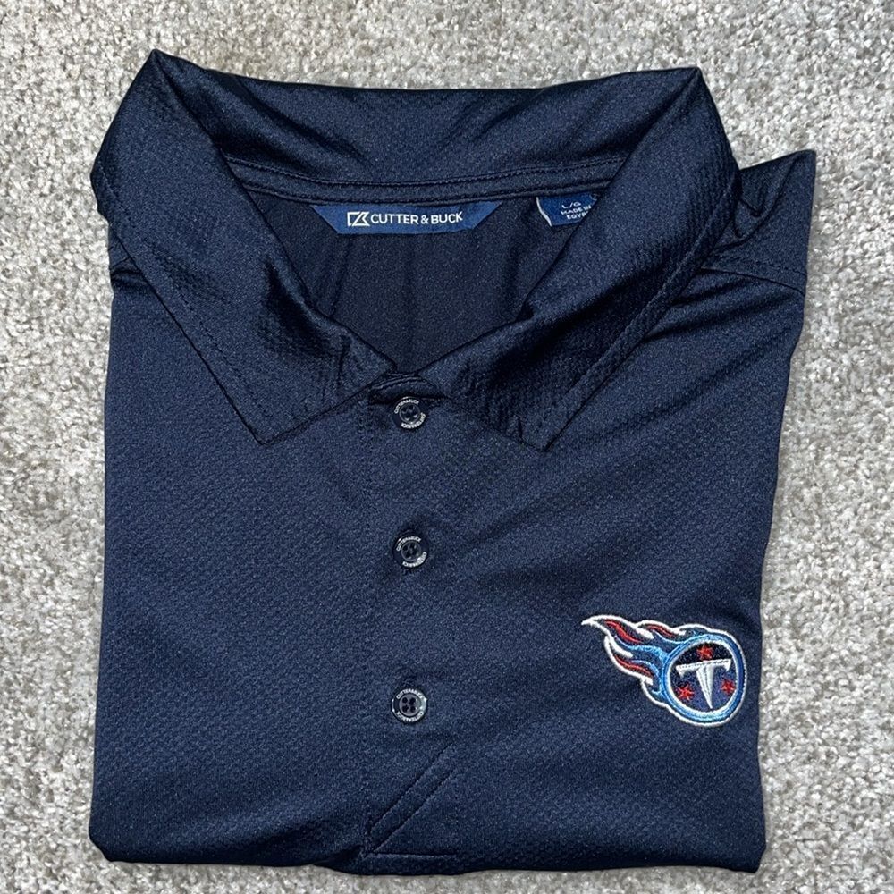 Navy Blue C & B Pointed Collar NFL Tennessee Titans Sewn Golf Polo Shirt L men’s
